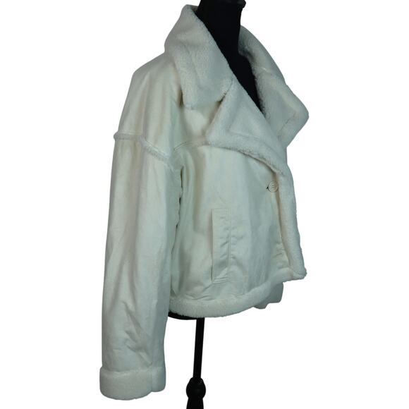 Hollister by Abercrombie Cream Faux Suede Cropped Jacket Sherpa Shearling  XL - Picture 5 of 8
